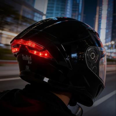 Steelbird Air SBA-11 ISS LT Glossy Black With Red Reflector Led Light Motorsports Helmet