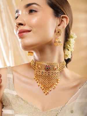 RUBANS Brass Gold-plated Gold Jewellery Set