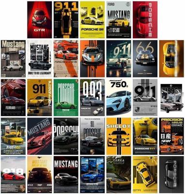 Pack of 33 Aesthetic Wall Collage Kit Posters | Posters for Wall Decoration | Wall Art For Bedroom, Office, Living room, (6 inch X 4 inch) Set of 33 Cars Prints Photographic Paper
