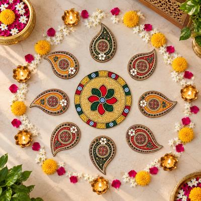 Frizzy Arts Royal Traditional Paisley | MDF Floor Decor Rangoli set for Diwali Rangoli Stencil