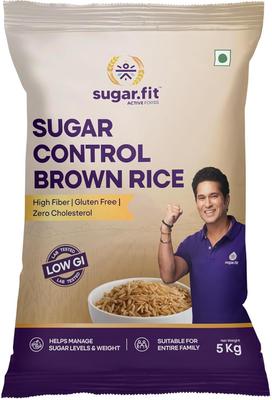 Sugar.fit Sugar Control Low GI Brown Rice | High Fiber | 100% Organic | Diabetes Friendly Brown Sona Masoori Rice (Full Grain, Unpolished)