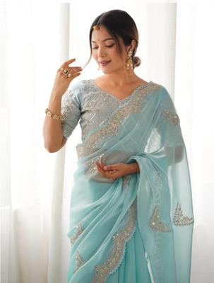 Samah Embroidered, Embellished Bollywood Organza, Silk Blend Saree