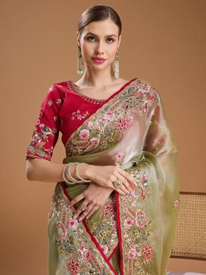 SARETRA MALL Embroidered Bollywood Organza Saree