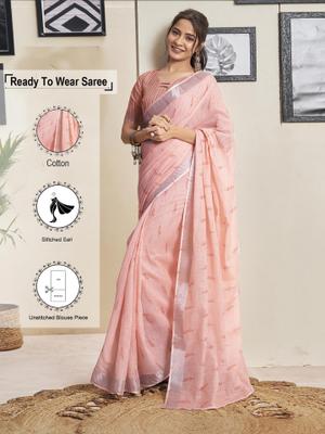 Satrani Solid/Plain Bollywood Cotton Blend Saree