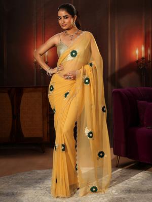 LIBAS Floral Print Bollywood Chiffon Saree