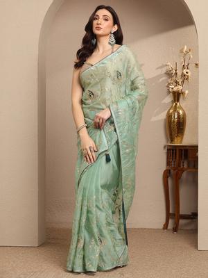 LIBAS Embroidered Daily Wear Silk Blend Saree