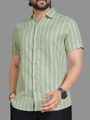 MILDIN Men Regular Fit Striped Spread Collar Casual Shirt