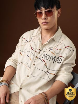 Men Relaxed Fit Embroidered Spread Collar Casual Shirt