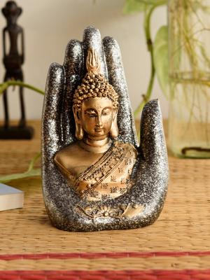 eCraftIndia Golden Silver Handcrafted Buddha Palm Decorative Showpiece - 17.5 cm