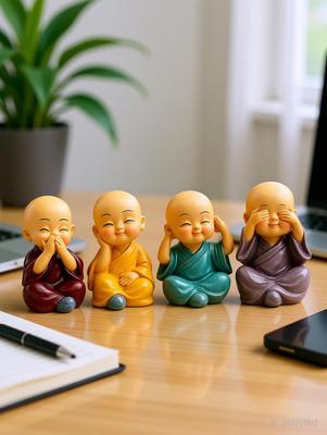 Divya Setu Set of 4 Cute Monk Showpieces Home, Office & Car Dashboard | Spiritual| Decorative Showpiece - 5 cm