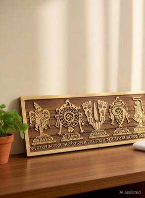 Idolsplace Tirupati Door Hanging Shankh Chakra Namah Latkan Vishnu Shank Chakra Wooden Decorative Showpiece - 7 cm