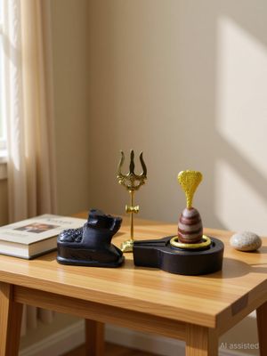 AKNaturals Narmadeshwar Shivling with Jalhari Base, 5 cm