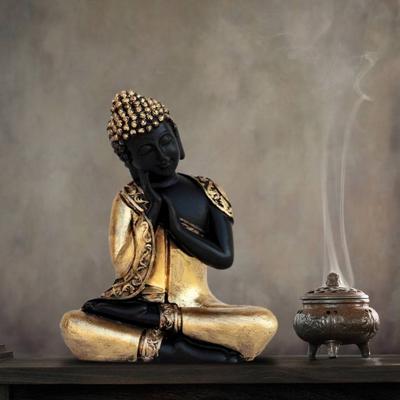eCraftIndia Golden Finish Handcrafted Thinking Buddha Decorative Showpiece - 18 cm
