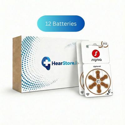 Signia Hearing Aid Battery Size 312- Pack of 12 Batteries with Hearstore Storage Box for Long Battery Life Stethoscope Case