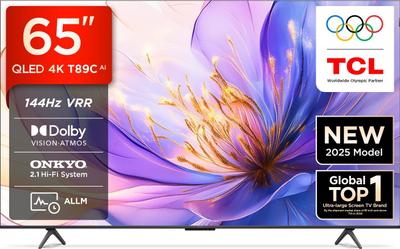 TCL T89C 164 cm (65 inch) QLED Ultra HD (4K) Smart Google TV with HVA Panel | Dolby Vision- Atmos, 35W ONKYO 2.1 Hi-Fi System | 144 Hz VRR | MEMC 120 Hz