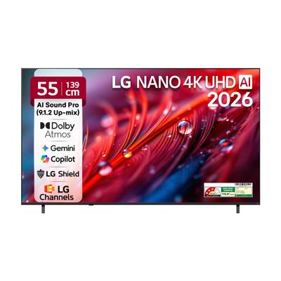 LG 139 cm (55 inch) Ultra HD (4K) LED Smart WebOS TV 2026 Edition with NANO Detail Enhancer, HDR10 Pro, 4K Super Upscaling Alpha7 AI Processor 4K Gen9, Dolby Atmos, AI Sound Pro (9.1.2 ch), Multi AI (Google Gemini & MS Copilot), Linear Flow Design, 60Hz VRR, 5 Years OS upgrade, Secured by LG Shield, LG Channels