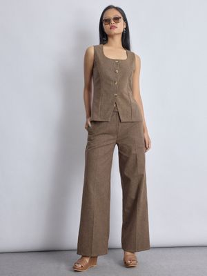 Casual Sleeveless Solid Women Brown Top