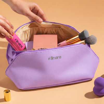MINARA Cosmetic Bag for Travel, Women Makeup Organiser, Jewellery, Grooming (Lavender) Makeup and Jewellery Vanity Box