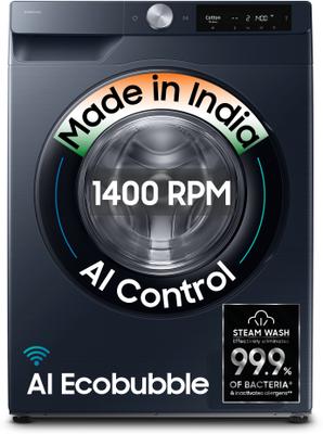 Samsung 9 kg 5 Star, AI Control, AI Ecobubble, Super Speed, Wi-Fi, Hygiene Steam, Digital Inverter Motor Fully Automatic Front Load Washing Machine with In-built Heater Blue