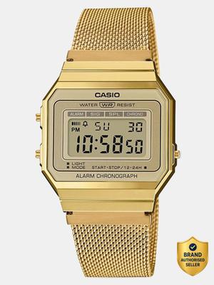 CASIO A700WMG-9ADF Vintage A700WMG-9ADF Gold Dial Gold Stainless Steel Mesh Band Digital Watch - For Men & Women