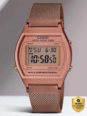 CASIO B640WMR-5ADF Vintage Dial Rose Gold Stainless Steel Mesh Band Digital Watch - For Men & Women