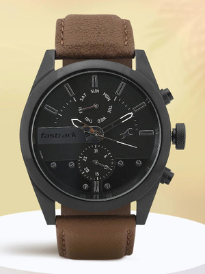 Fastrack All Nighter Multifunction Black Dial Brown LeatherStrap ... more