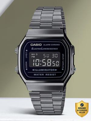 CASIO A168WGG-1BDF Vintage Black Dial Black Stainless Steel Band Digital Watch - For Men & Women