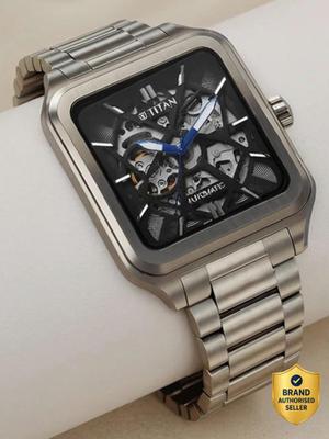 Titan Shaped Automatics Titan Automatic Anthracite Dial Grey Stainless Steel Strap Analog Watch  - For Men