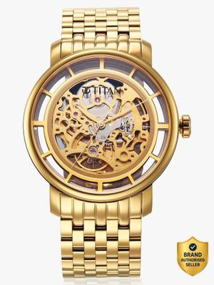 Titan Mechanical Slimline Titan Mechanical Slimline Automatic Gold Dial Gold SS Strap Analog Watch  - For Men