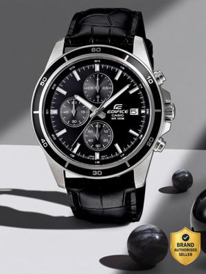CASIO EFR-526L-1AVUDF Edifice Black Dial Black Leather Band Analog Watch - For Men