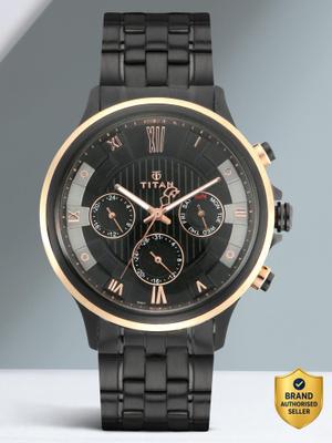 Titan NQ1787KM02 Titan Grandmaster Multifunction Anthracite Dial Black MetalStrap Analog Watch  - For Men