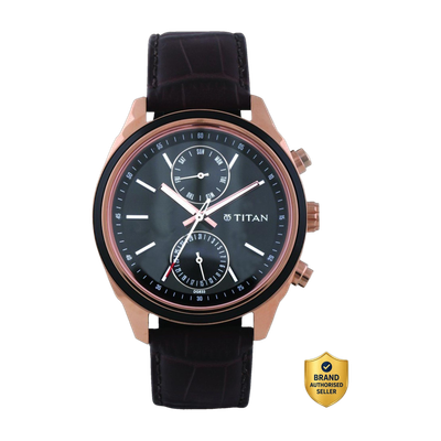 Titan Workwear Multifunction Black Dial Brown LeatherStrap Analog Watch  - For Men 1781672,NT1733KL03,NU1733KL03