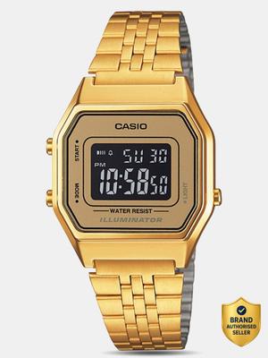 CASIO Vintage LA680WGA-9BDF Black Dial Gold Stainless Steel Band Digital Watch - For Men & Women