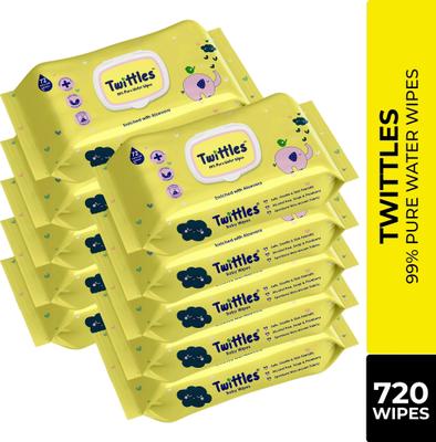 Twittles Soft Baby Cleansing Wipes With Lid, 99% Water & Aloe Vera,Vegan & Safe