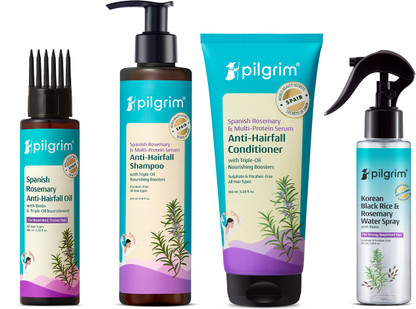 Pilgrim Spanish Rosemary Shampoo 200ml + Biotin Conditioner 200ml + Hair Growth Oil 100ml + Rosemary Water 100ml | Anti-Hairfall Kit
