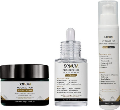 SKNAURA Face Serum+ Night Cream + Sunscreen Brightening Care Kit