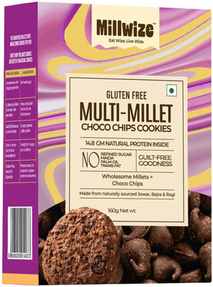 Millwize Choco Chips Cookies, 160g | Multi Millet Gluten-Free Biscuits | High-Protein Cookies