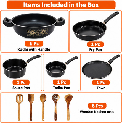 Kashvi NEW25_Best Kitchen Cookware | Gas & Electric Compatible Eco-Friendly, Easy Induction Bottom Non-Stick Coated Cookware Set