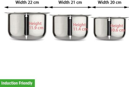 LIMETRO STEEL (2ltr, 2.5ltr, 3Ltr) Gas and Compitable Tope with Lid Induction Bottom Cookware Set