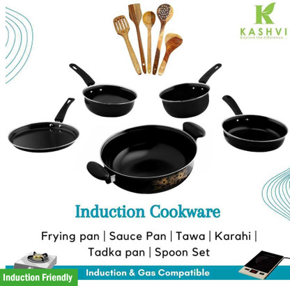 Kashvi Best Kitchen Cookware | Gas & Electric Compatible Eco-Friendly, Easy Maintenance Induction Bottom Non-Stick Coated Cookware Set