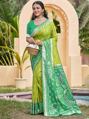 Panzora Woven Pochampally Cotton Silk Saree with Unstitched Blouse