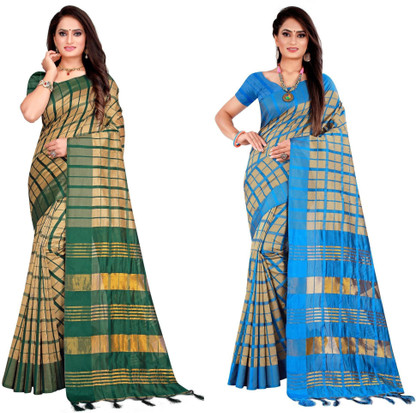 Shaibo saree Checkered Daily Wear Cotton Silk Saree
