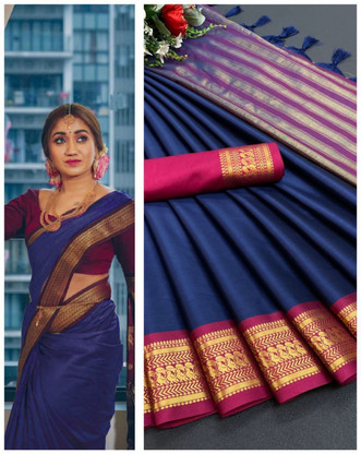 Fashdeal Self Design Maheshwari Cotton Silk Saree with Unstitched Blouse