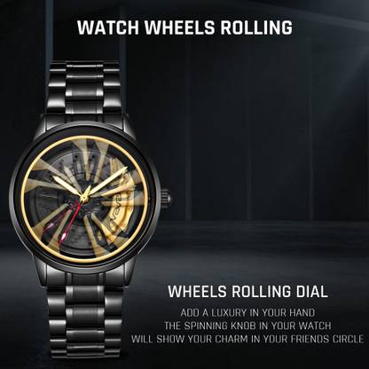 Brand card showing the wheel dial blurred mid-spin, captioned wheels rolling dial