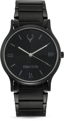 Straight-on view of the full watch and metal strap