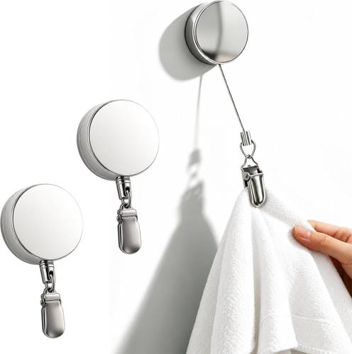 Blutom by Atoem Retractable & Self Adhesive Mounted Towel Hook with Pull Cord Towel Holder Silver Towel Holder
