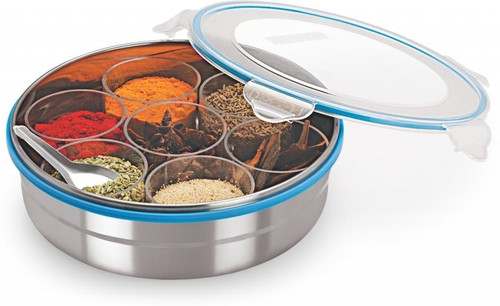 Steel Lock Steel Masala Box /Dabba/lock Spice Container 2800 ml Silicone, Plastic, Steel Grocery Container Blue Steel Lock Kitchen Containers