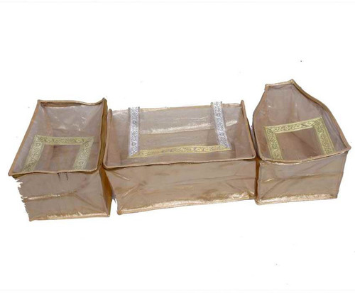KUBER INDUSTRIES Designer Saree, Blouse Peticot Cover In Designer Golden Brocade 3 Pcs Set MKU0050086 Gold KUBER INDUSTRIES Garment Covers