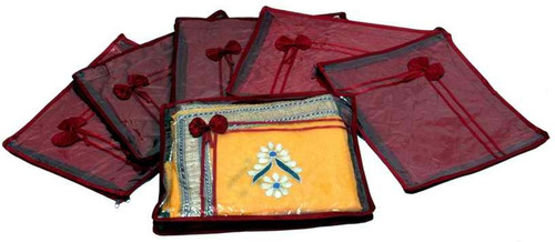 KUBER INDUSTRIES Designer Saree Cover Quilted Satin 6 Pcs Set MKUSC141 Maroon KUBER INDUSTRIES Garment Covers