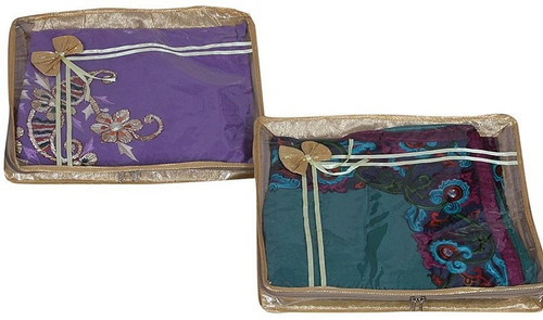 KUBER INDUSTRIES Saree Covers 2 Pcs Combo AA28 Gold KUBER INDUSTRIES Garment Covers